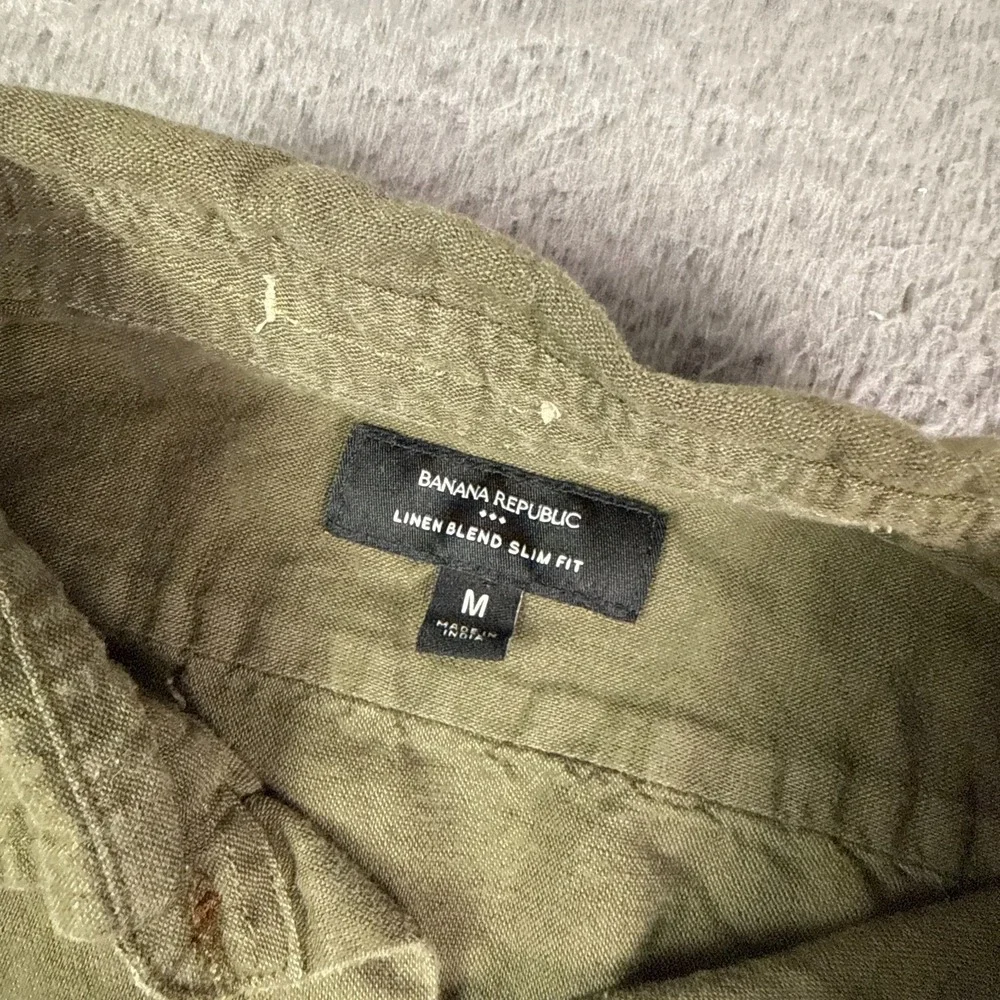 Banana Republic Shirt Mens M Green Long Sleeve Linen Blend Button Up Summer